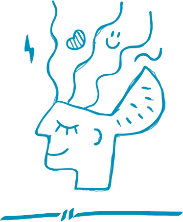 Ilustração cabeça aberta saindo vários pensamentos - transtornos mentais. 