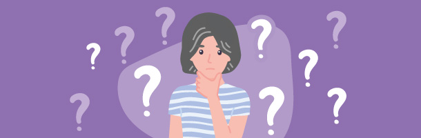Ilustração de uma mulher com dúvidas sobre atrofia vaginal.