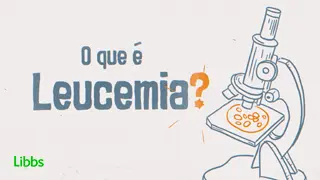 Banner: vídeo leucemia - ilustração de um microscópio.